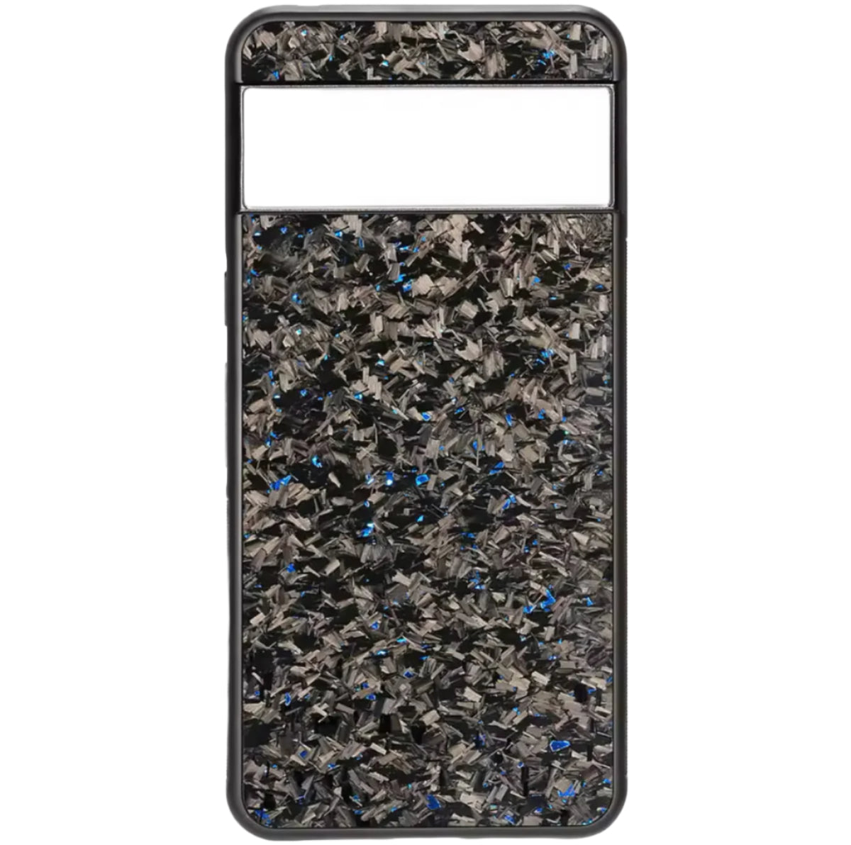 Phone case with black and gray speckled pattern on a white background
