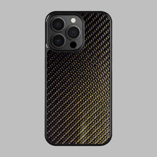 Phone case with carbon fiber pattern on a white background