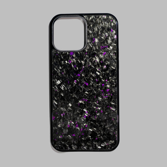 Phone case with black and purple glittery pattern 